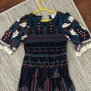 ba&sh Geometric Maxi Dress in Blue and Cream